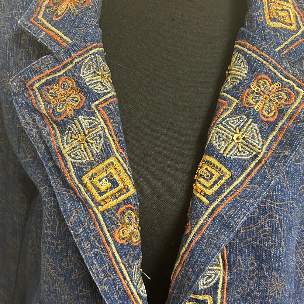 Alex Kim Vintage Petite Large PL Blue Embroidered Denim Jacket Blazer, EUC - Picture 3 of 11